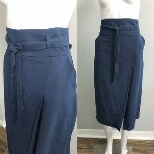 ASOS Paper Bag High Waisted Skirt Navy Tie